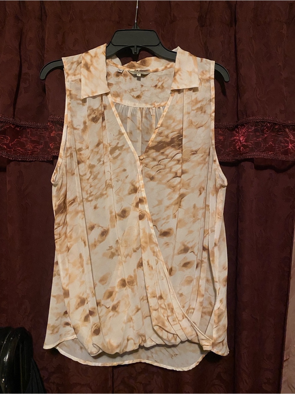 GUESS Sleeveless Surplice Blouse in Beige Tie-Dye